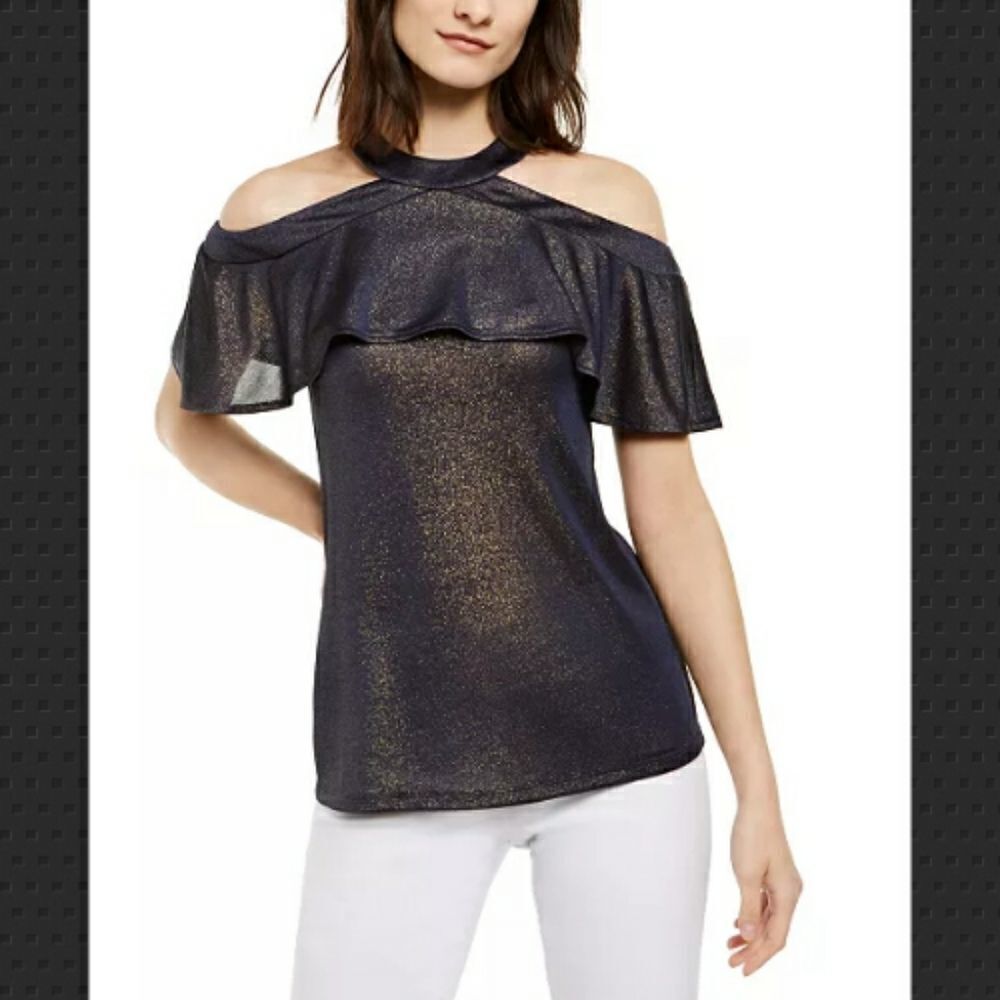 Michael Kors Metallic Flounce Top Size XS